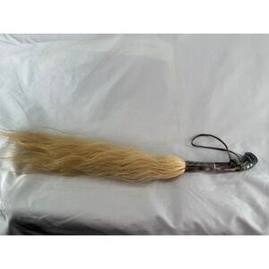 Vintage African Hand Carved Fly Whisk Figural Handle Natural Hair 20 Inch
